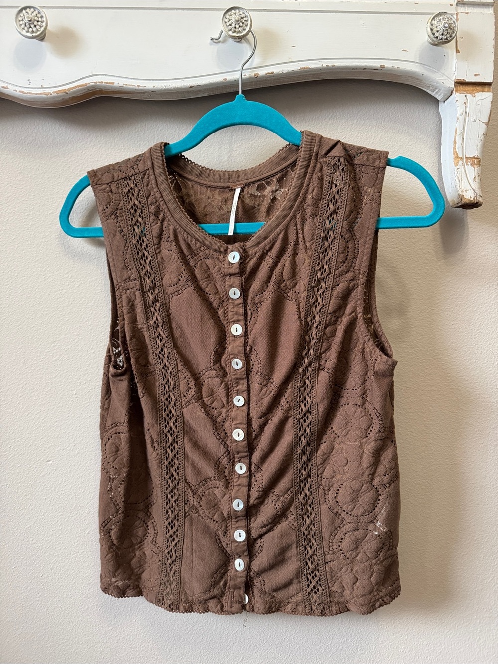 Free People Brown Lace-Panel Button Front Camisole